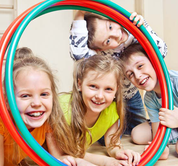 Students with hula hoops