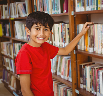 student in a library